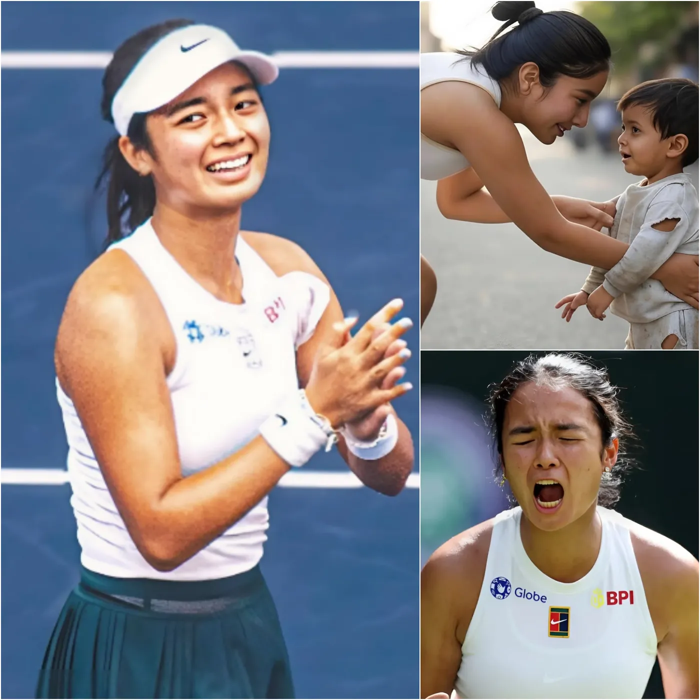 Cover Image for While feeling sad and disappointed after a swift loss in the first round of the Guangzhou Open, a 13-year-old boy approached and hugged Eala. The boy shared that he had been saving every penny for months just to watch Eala play live and cheer for her. Eala couldn’t hold back her emotions and gave the boy a warm smile, a tight hug, and a kind message. But it was her unexpected gesture afterward that made the entire stadium rise to their feet and applaud enthusiastically👇👇